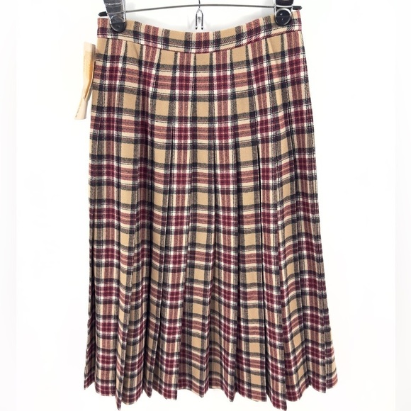 Vintage Pendleton Womens Wool Pleated Skirt Size 8 Deadstock Plaid Tan Red NEW - Picture 4 of 10